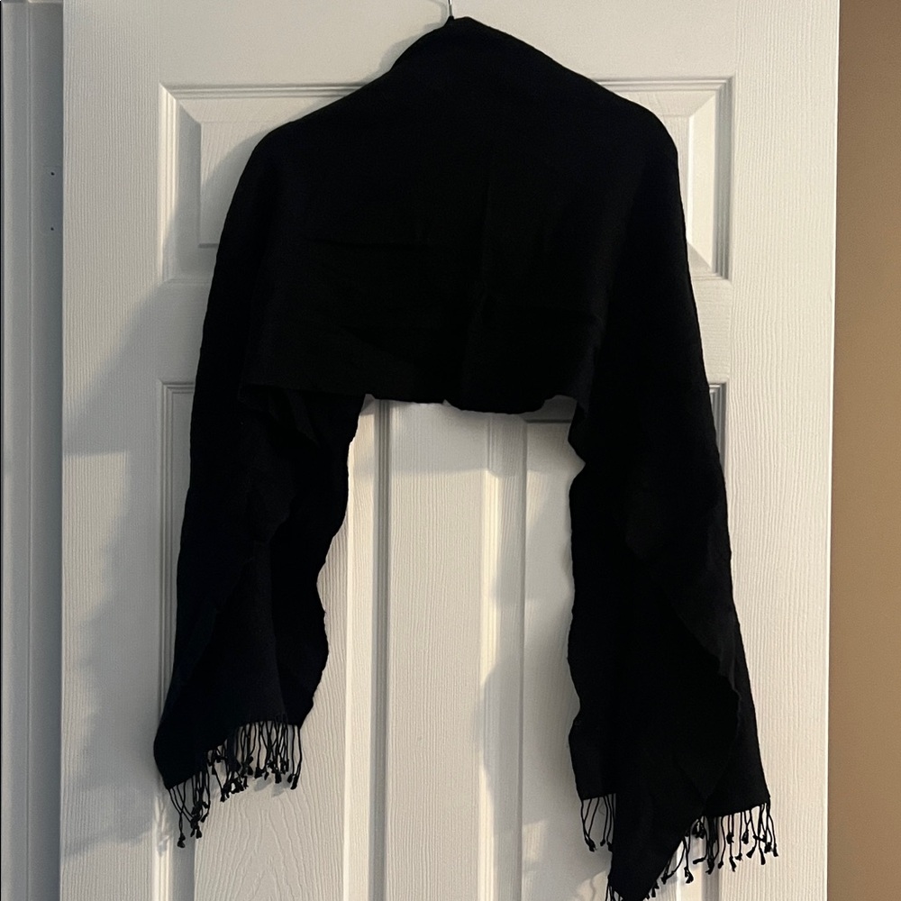 Elegant Black Shawl with Fringe